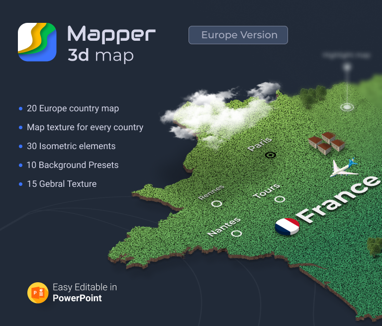 Mapper – 20 European Countries 3D Maps for PowerPoint