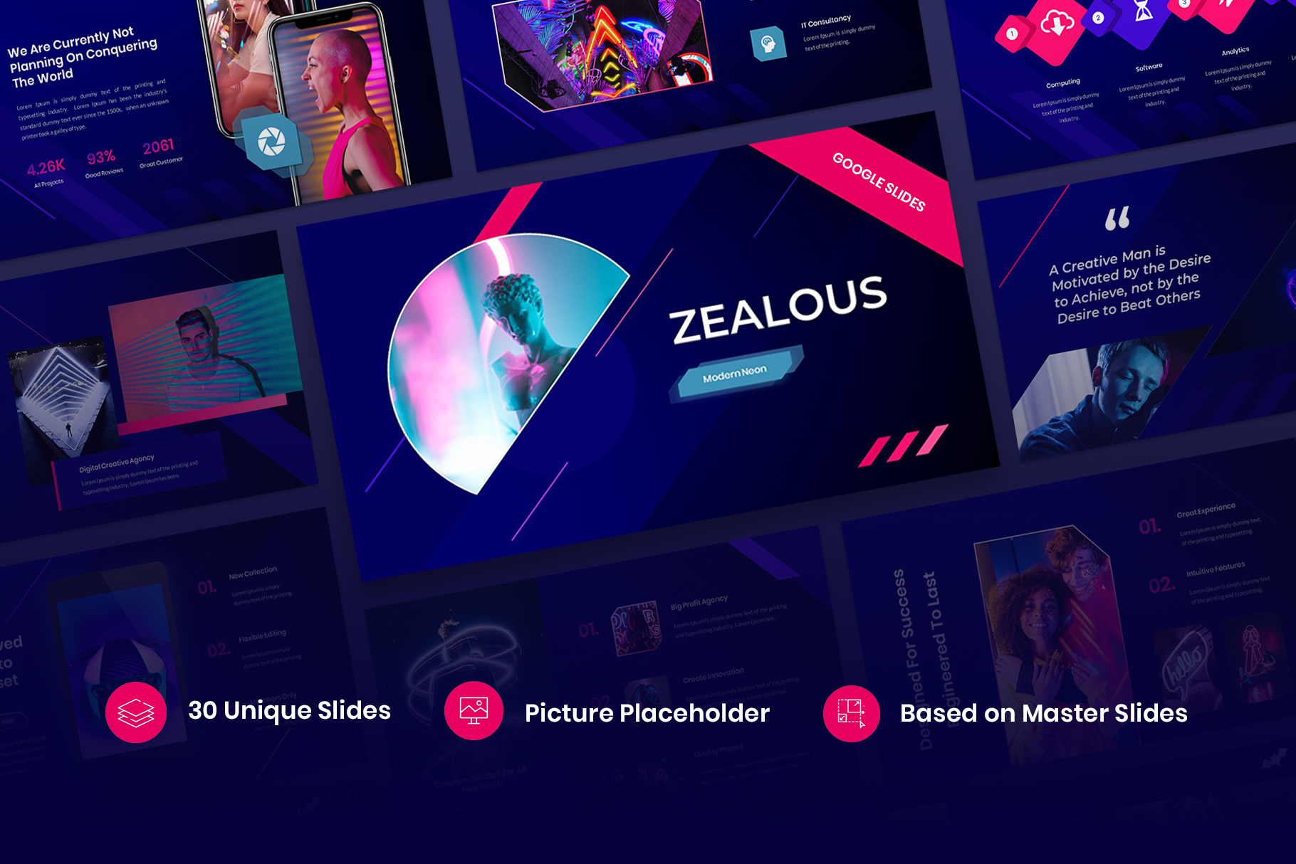 Zealous – Modern Neon Google Slides Template