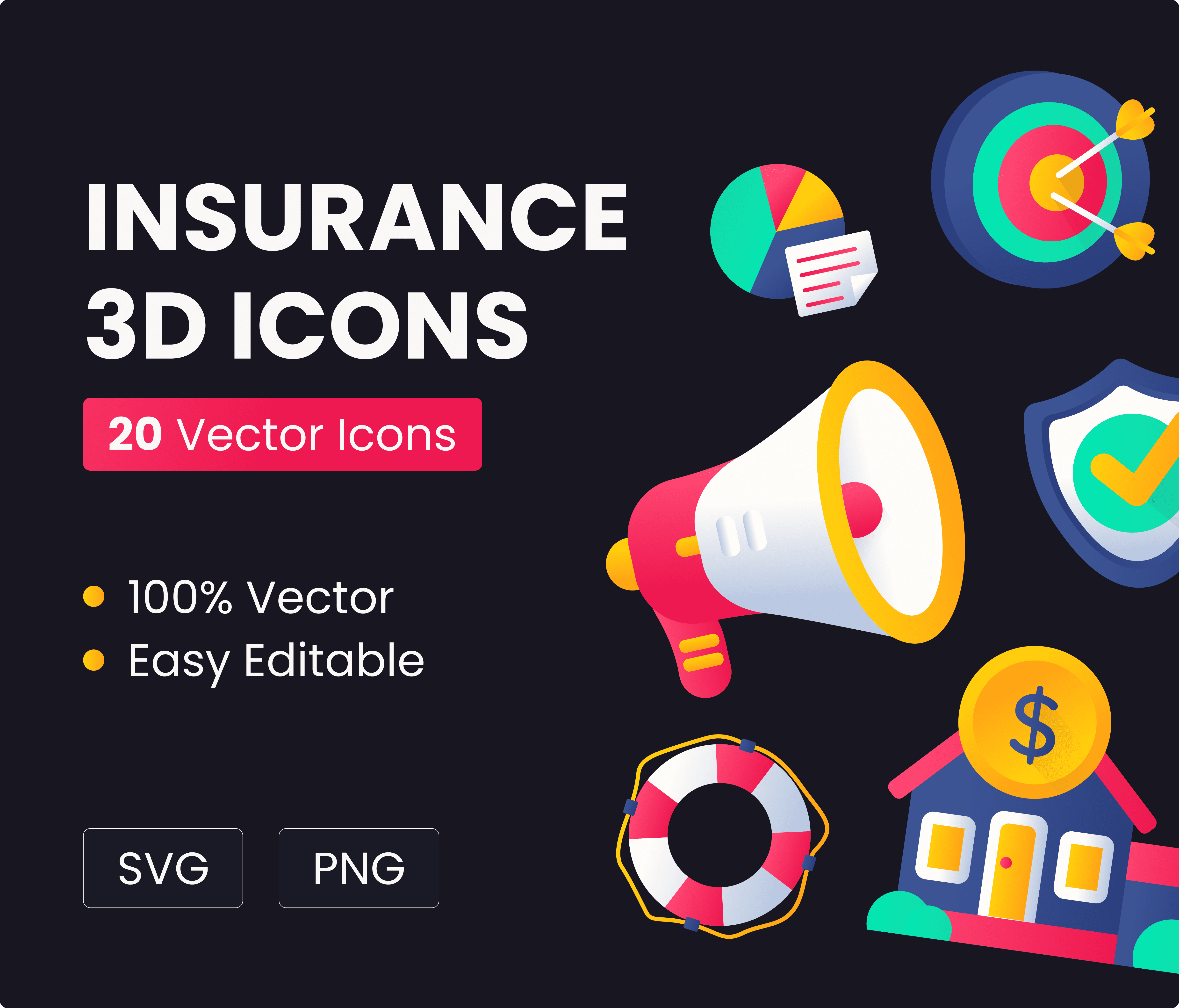 3D Insurance Vector Icons