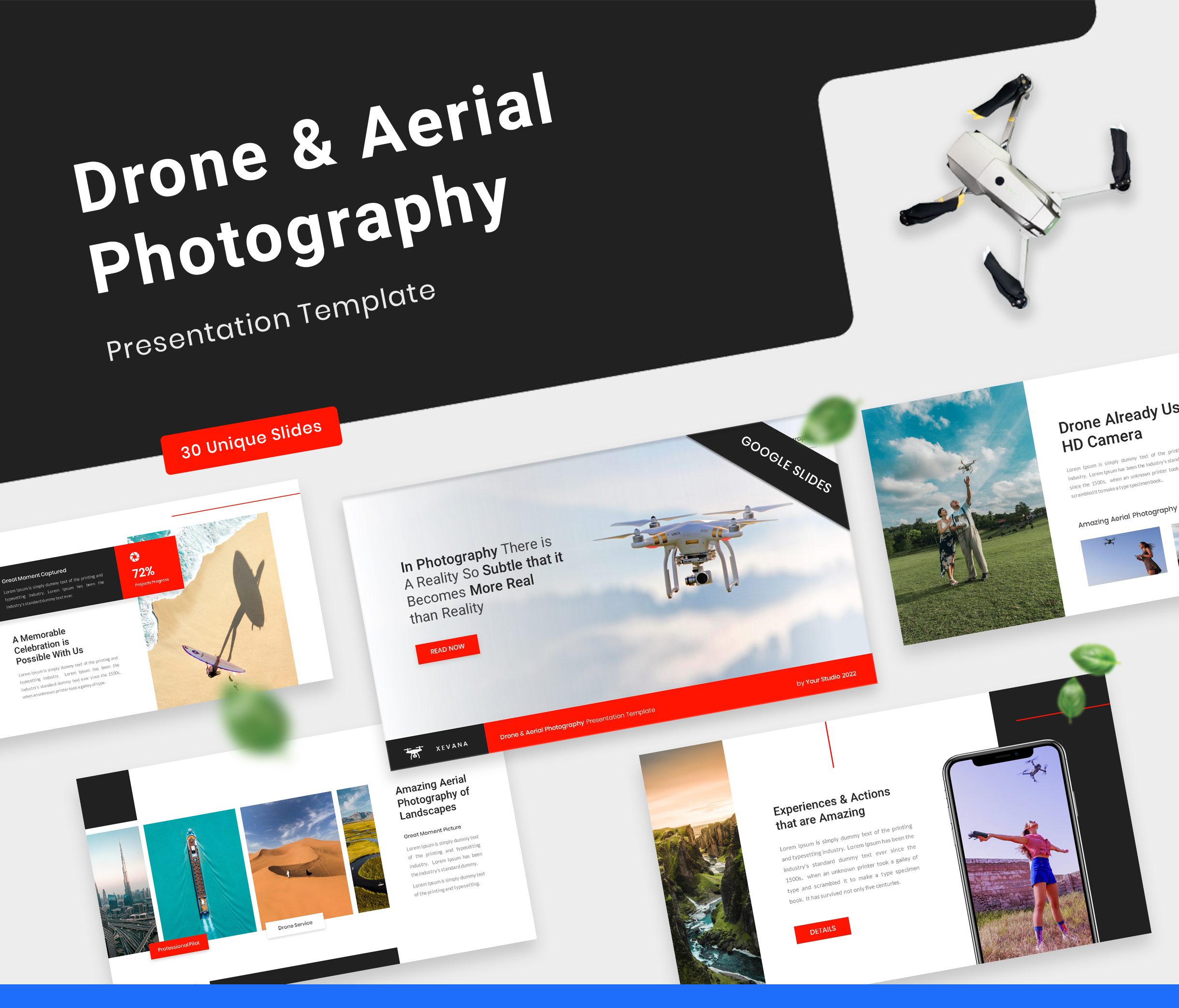 Xevana – Drone & Aerial Photography Google Slides Template