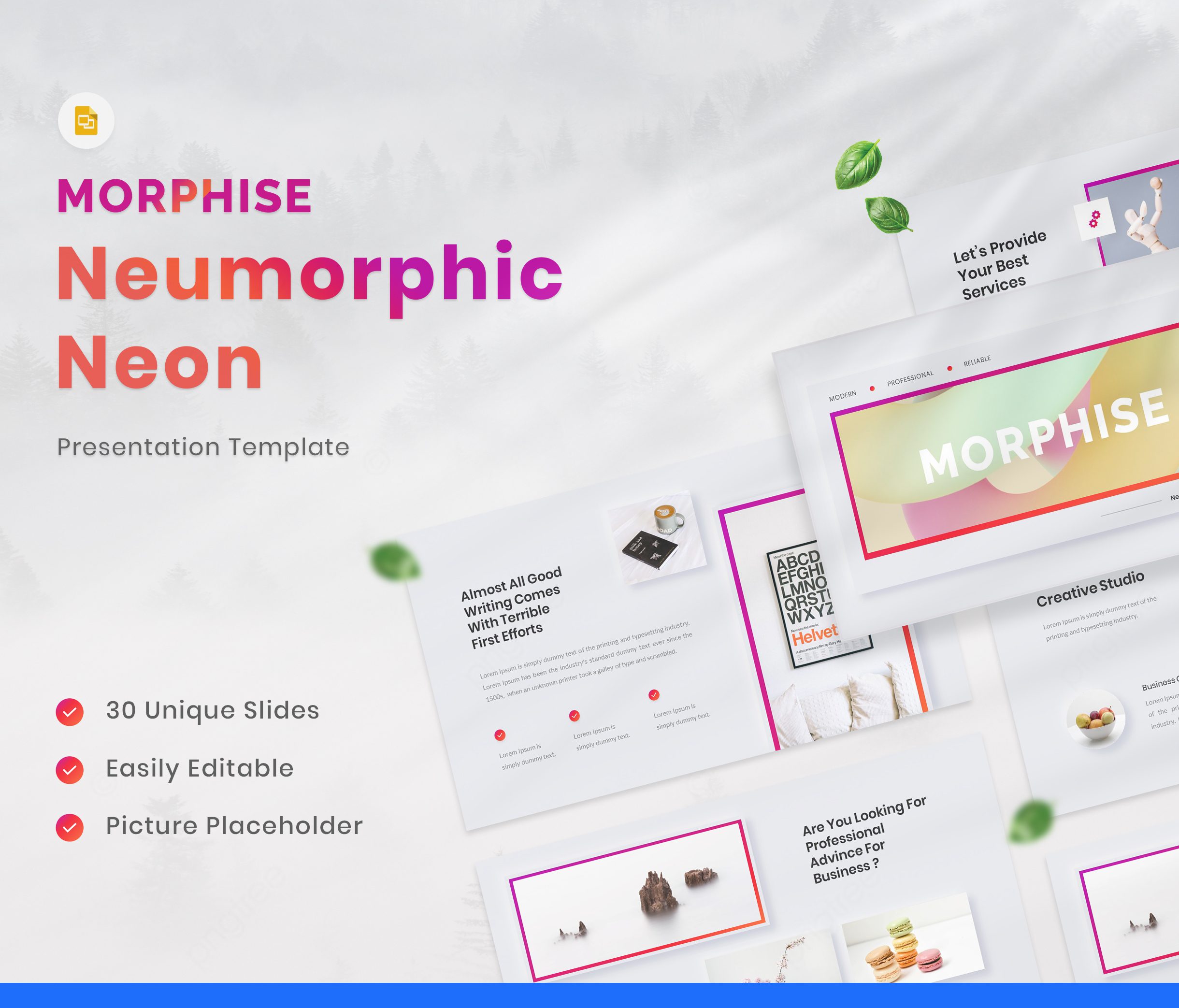 Morphise – Neumorphic Neon Google Slides Template