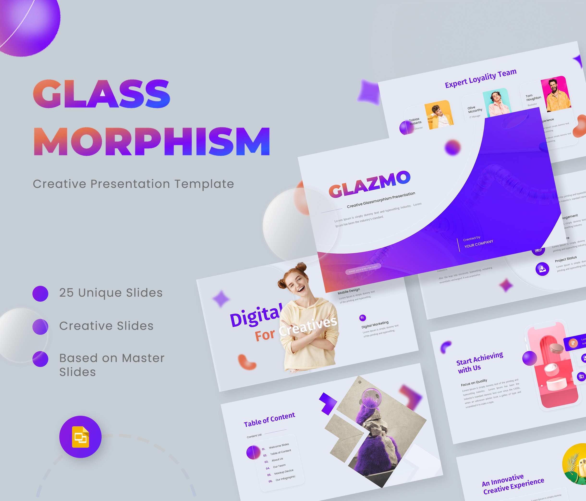 Glazmo – Creative Glassmorphism Google Slides Template